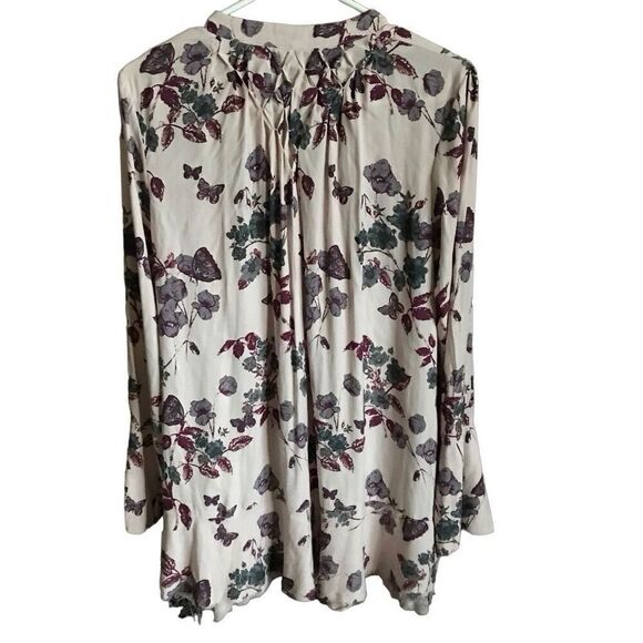 Free people SZ Small top floral blouse pink long sleeve boho layered hem - Picture 2 of 6